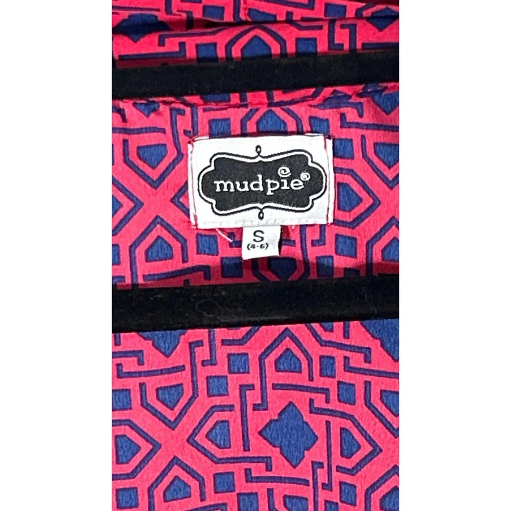Mud Pie Womens Geometric Print Ruffle Neck Long Sleeve Button‎ Up Blouse Small - Picture 2 of 9